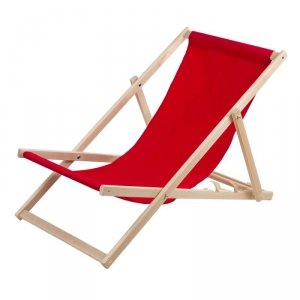 Leżak plażowy, drewniany czerwony