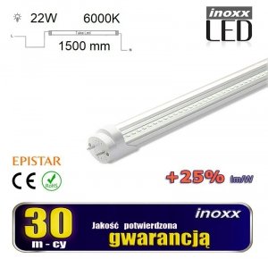 Świetlówka led 150cm 22w t8 6000k g13 zimna przezroczysta