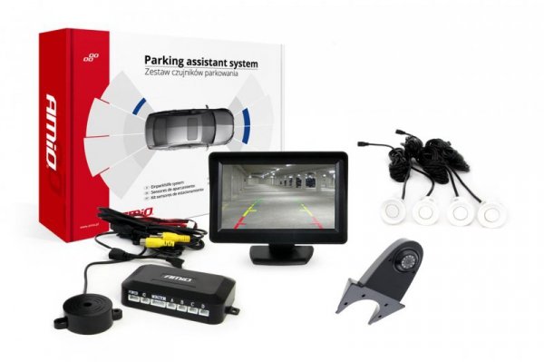 Zestaw czujników parkowania tft01 4,3" z kamerą hd-502-ir 4 sensory białe