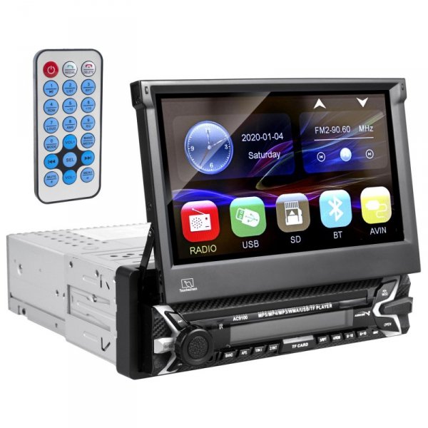 Radioodtwarzacz samochodowy Audiocore, wysuwany dotykowy panel LCD 7" 1080P, MP5, AVI DivX, Bluetooth, RDS, pilot w zestawie, AC