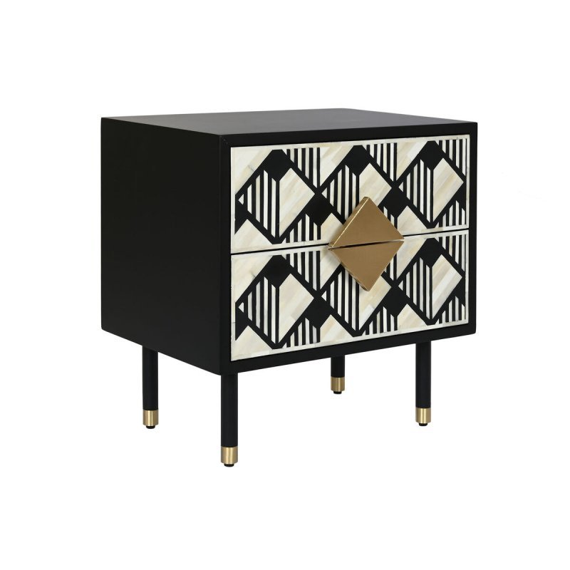 Stolik Nocny DKD Home Decor Czarny Biały Kość Żywica Drewno MDF (50 x 35 x 50 cm)