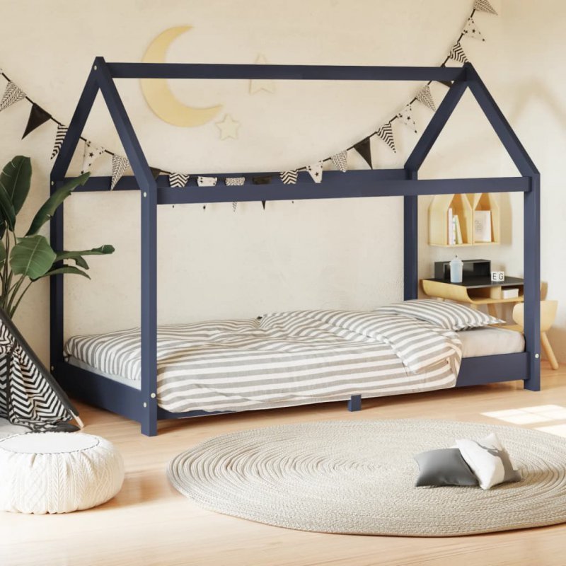 Rama łóżka dziecięcego, szara, lite drewno sosnowe, 70 x 140 cm