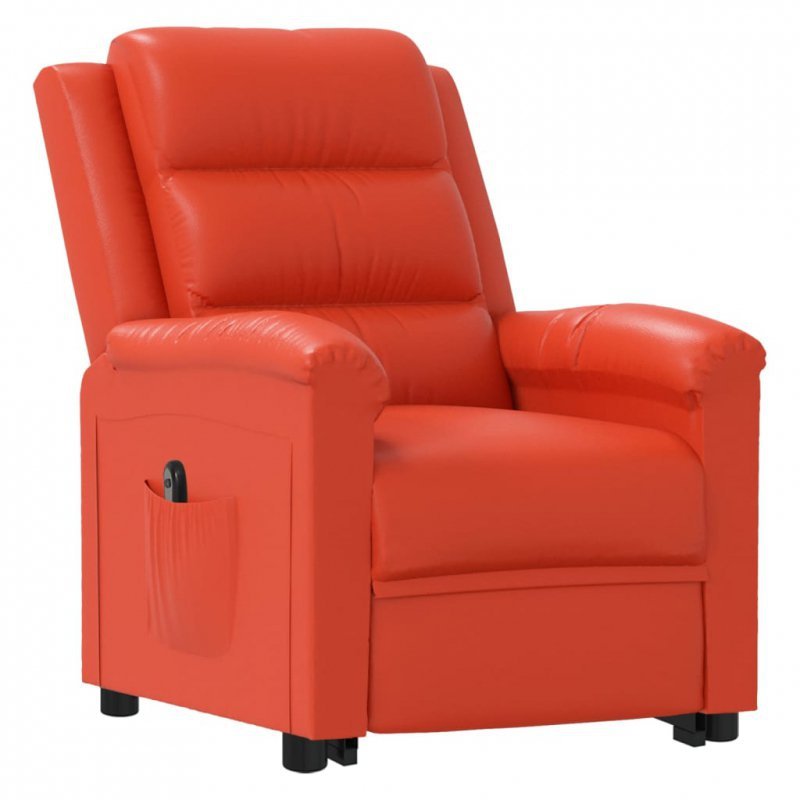 Podnoszony fotel rozkładany, czerwony, obity sztuczną skórą