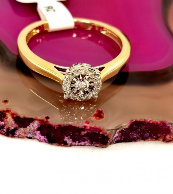 Pierścionek R.15 diament 0.15ct złoto 585 