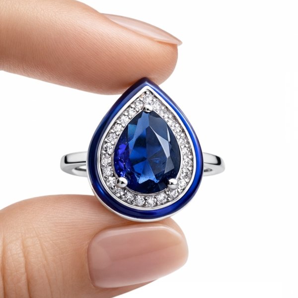 Pierścionek kropla z cyrkoniami srebro 925