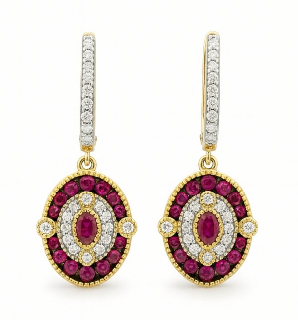 Komplet rubiny diamenty naturalne złoto 585