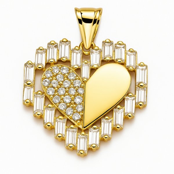 Zawieszka okazałe serce z kamieniami złoto 585 