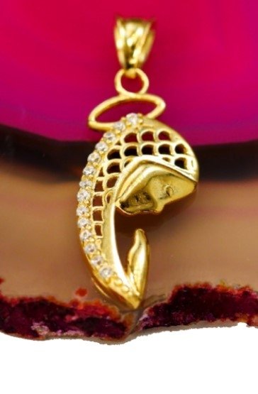 Medalik Fatima ażur kamienie  złoto 585 
