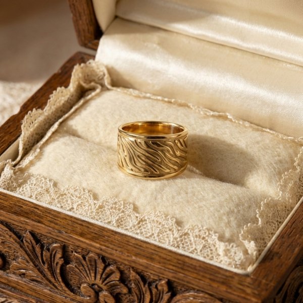 Szeroki pierścionek z rzeźbioną fakturą R.13 złoto 375