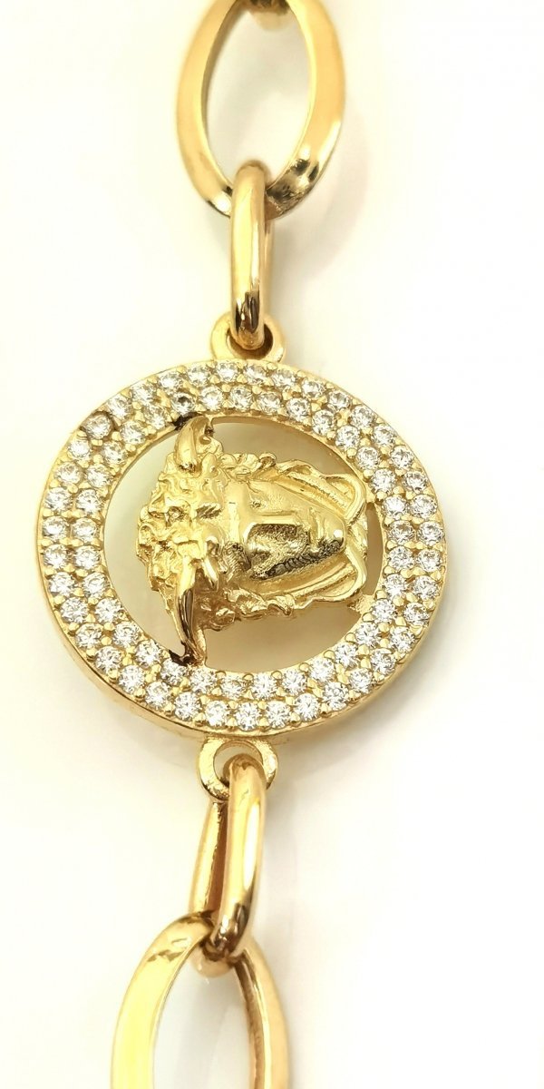 Bransoletka lew w kole wysadzany złoto 585 