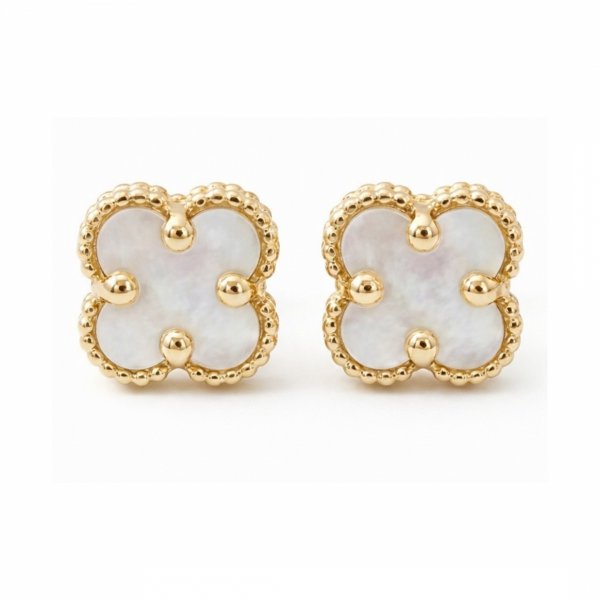 Kolczyki koniczyna masa perłowa złoto 585 