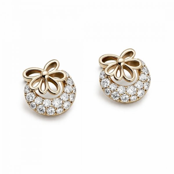 Kolczyki koła z kamieniami i kokardą złoto 585 