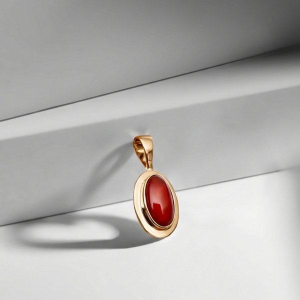 Zawieszka z koralem naturalnym o owalnym kształcie złoto 585 
