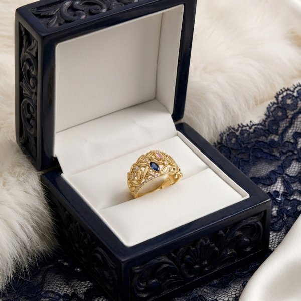 Pierścionek z kolorowymi kamieniami R.19 złoto 585 