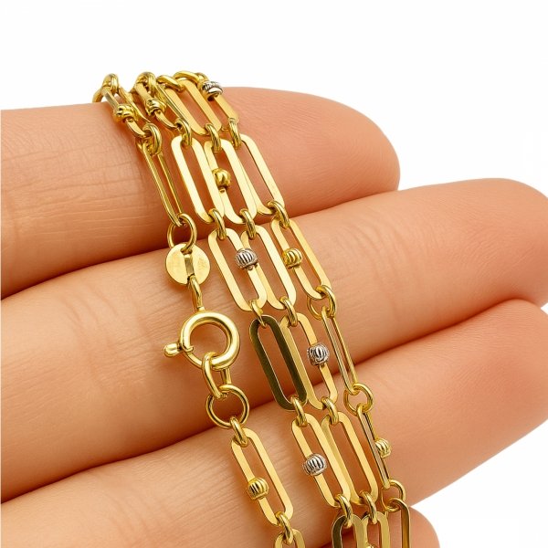 Naszyjnik 45cm kule białe różowe i żółte złoto 585