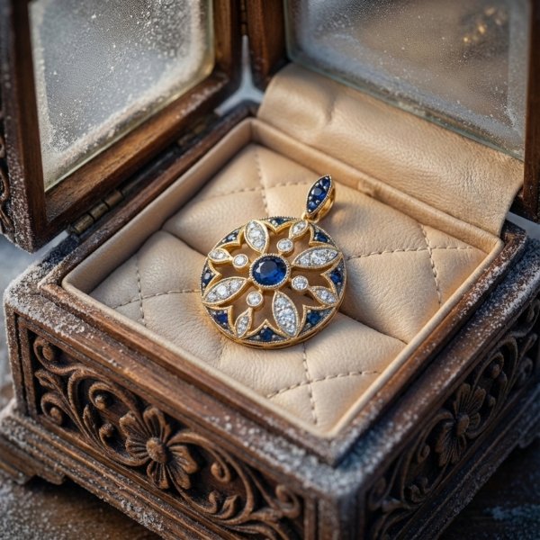 Wisior szafiry i  diamenty naturalne złoto 585