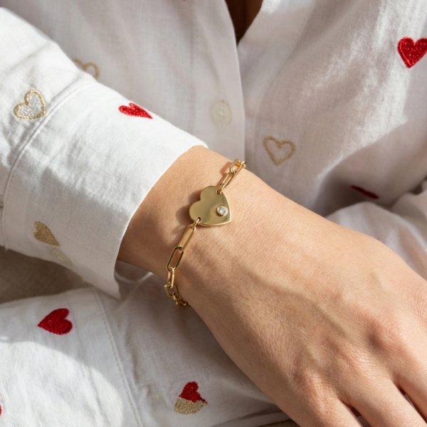 Bransoletka z sercem z białym kamieniem złoto 585