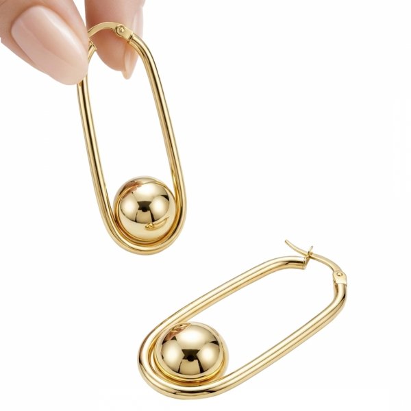 Kolczyki owalne z kulą złoto 585 