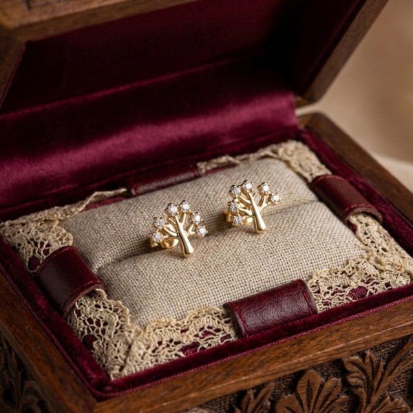 Kolczyki drzewko szczęścia z kamieniami złoto 585