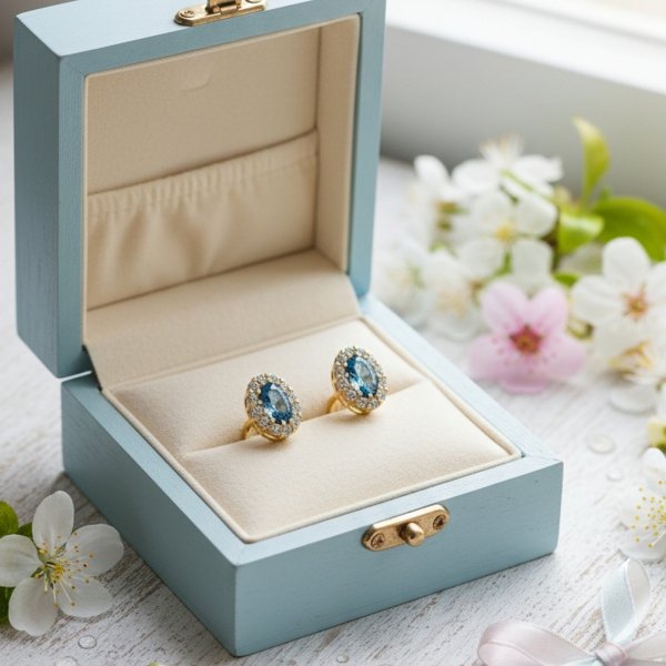 Kolczyki markiza koloru topaz złoto 585