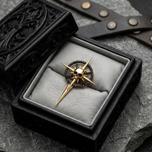  Wisior czaszka róża wiatrów złoto 585 