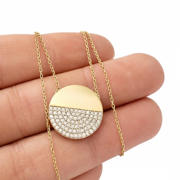 Naszyjnik koło z kamieniami złoto 585