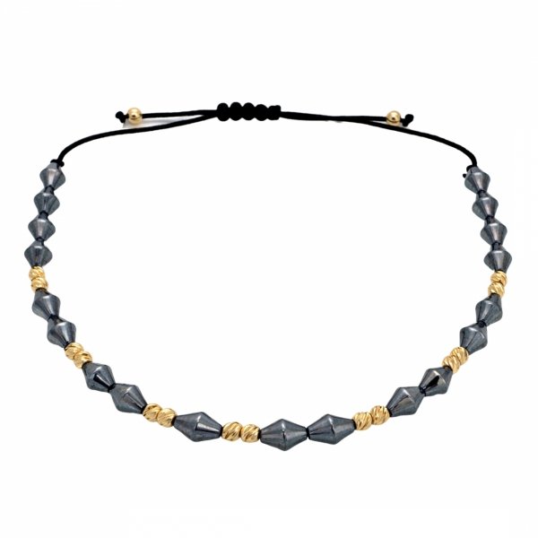 Bransoletka ze złotymi kulami i hematytem złoto 585 