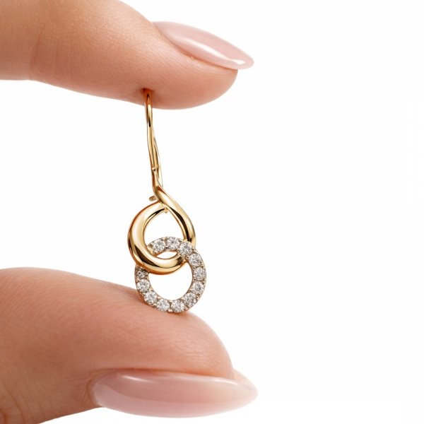 Kolczyki zapięcie bigiel spleciona forma z kamieniami złoto 585 