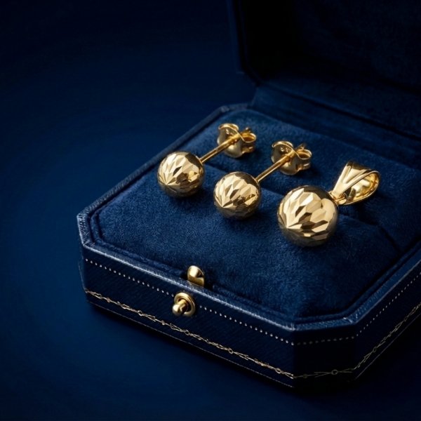 Komplet wisior i kolczyki kule złoto 585 
