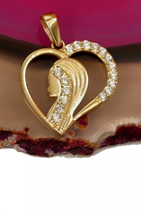Medalik serce Fatima kamienie złoto 585