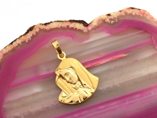 Medalik 3cm MATKA BOSKA Z DZIECIĄTKIEM 3D złoto 585, 14cT