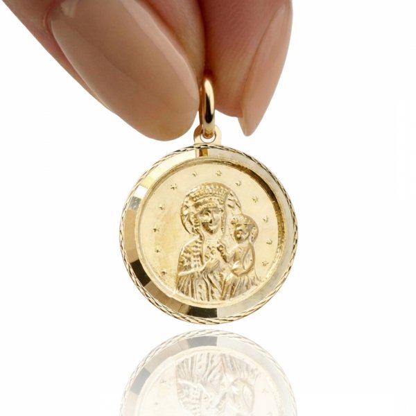 Medalik z wizerunkiem w kole złoto 585 
