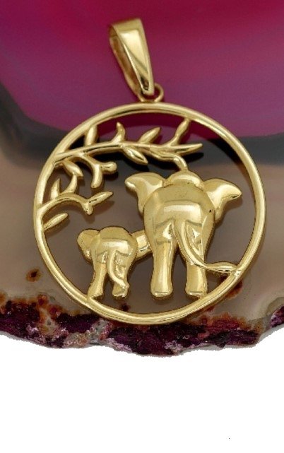Wisior słonie na szczęście złoto 585