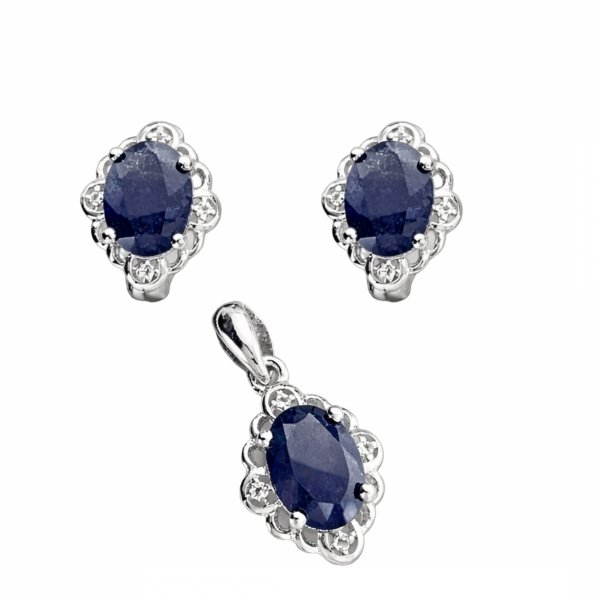 Komplet wisior i kolczyki z naturalnym szafirem i białym topazem srebro 925