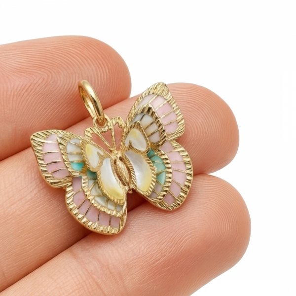 Wisior motyl kolor emalia jubilerska złoto 585 