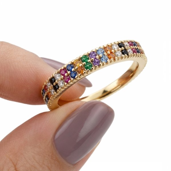 Pierścionek z kolorowymi kamieniami R.18 złoto 585