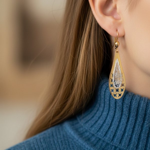 Kolczyki krople ażur gwiazdki złoto 585 