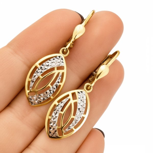 Kolczyki krople kolor ażur złoto 585 