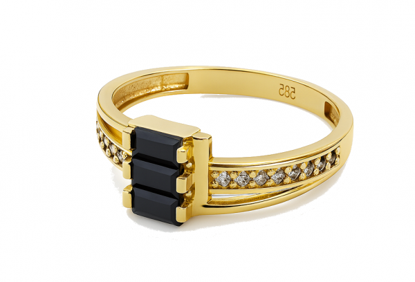 Pierścionek kamienie bagietkowe R.18 złoto 585