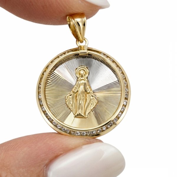 Medalik koło z kamieniami złoto 585