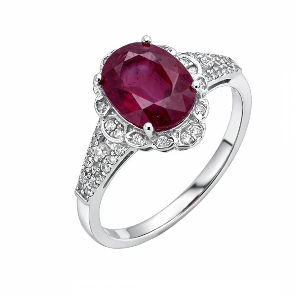 Pierścionek z rubinem i topazami srebro 925 ROD