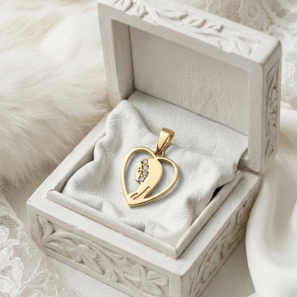 Medalik serce z wizerunkiem i kamieniami złoto 585 