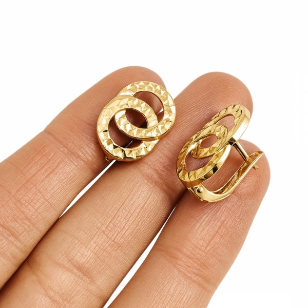 Kolczyki angielskie podwójne obrączki kolor złoto 585
