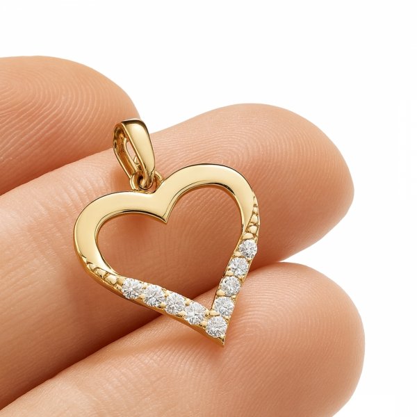 Zawieszka kontur serca wstęga kamieni złoto 585