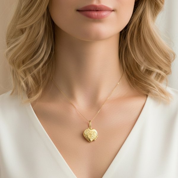 Zawieszka serce Puzderko na foto kwiat złoto 585