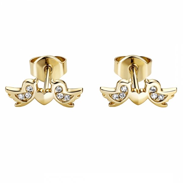 Kolczyki dwa gołąbki z sercem złoto 585 