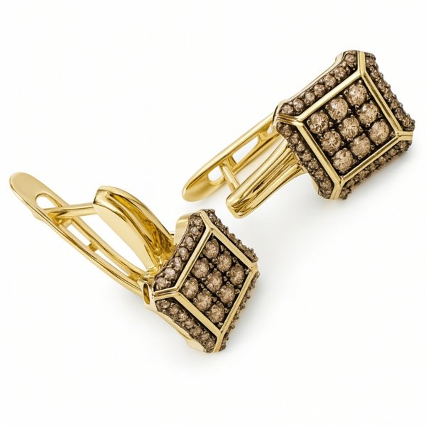 Kolczyki geometryczne naturalne diamenty złoto 585