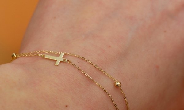Bransoletka krzyż paciorki 18cm złoto 585
