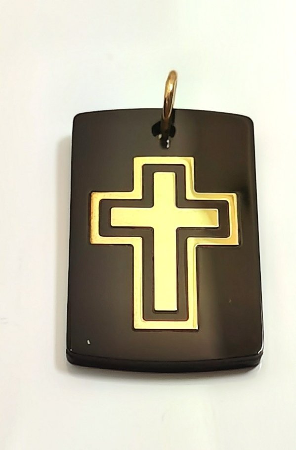 Krzyż płytka czarna złoto 333