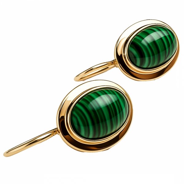 Kolczyki owalne z malachitem ze złota próby 585